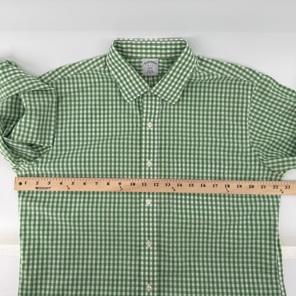 Brooks Brothers 346 Mens 16-2/3 Slim Fit Non-Iron Gingham Shirt Green White Prep - Picture 9 of 13